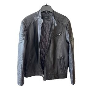 Pronto Uomo Jacket Mens Large‎ Black Moto Biker Full Zip Quilted Pockets Angelo